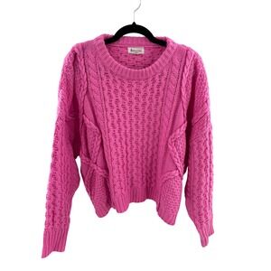 &Merci Cable Knit Sweater Pink Crew Neck Long Sleeve Women's Size S